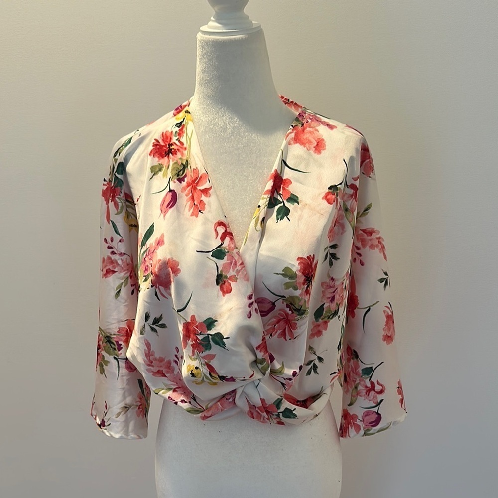 Floral Wrap Top - Pink and White Womens size small